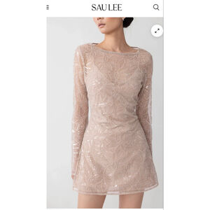 New SAU LEE Nude Beaded Long Sleeve Mini Dress 12!
